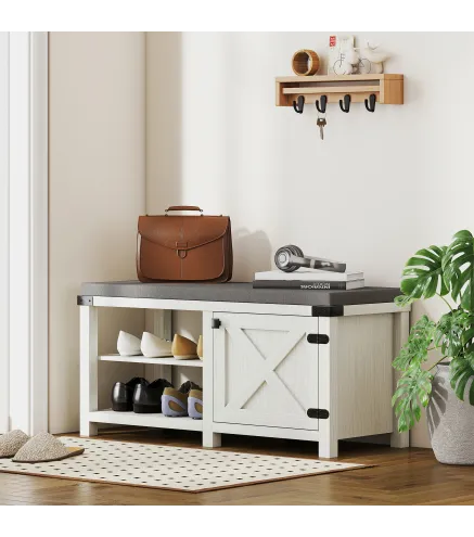 Zapatero con Asiento Compartimentos para 7 Pares de Zapatos para Entrada Salón Dormitorio 100x40x48 cm Blanco Grisáceo