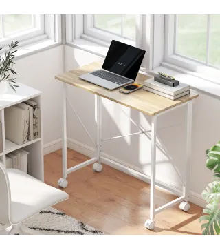 Escritorio Plegable con Ruedas y Estructura Resistente Ideal para Oficina y Estudio 80x40x75 cm Natural y Blanco