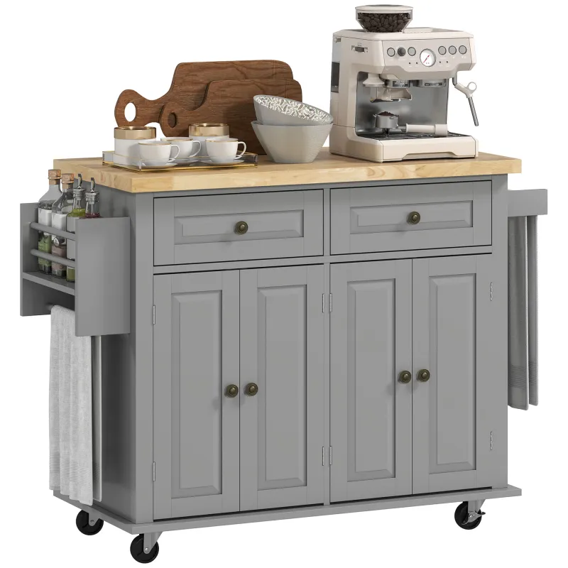 Isla de Cocina con Ruedas Mueble Auxiliar de Cocina con Especiero y Barra Lateral 111x44,5x82,5 cm Gris