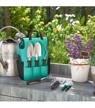 Juego de Herramientas Jardinería de 9 Piezas de Aluminio con Tijeras de Podar con Bloqueo Seguro Bolsa de Jardín Ligera