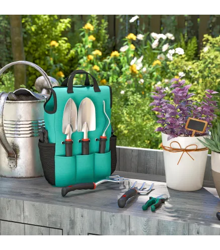 Juego de Herramientas Jardinería de 9 Piezas de Aluminio con Tijeras de Podar con Bloqueo Seguro Bolsa de Jardín Ligera