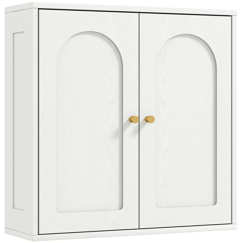 Mueble de Baño Colgar con Estantes 2 Puertas con Diseño de Arco Tiradores Dorados 60x20x60 cm Blanco