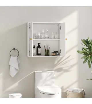 Mueble de Baño Colgar con Estantes 2 Puertas con Diseño de Arco Tiradores Dorados 60x20x60 cm Blanco