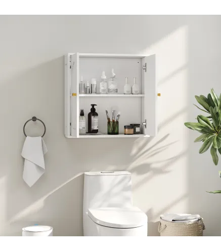 Mueble de Baño Colgar con Estantes 2 Puertas con Diseño de Arco Tiradores Dorados 60x20x60 cm Blanco