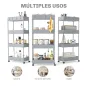 Carro de Cocina de 4 Niveles Carrito Auxiliar con Ruedas 4 Cestas y 4 Ganchos Extraíbles para Salón 40x19x90 cm Gris