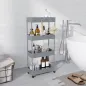 Carro de Cocina de 4 Niveles Carrito Auxiliar con Ruedas 4 Cestas y 4 Ganchos Extraíbles para Salón 40x19x90 cm Gris