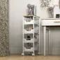 Carro de Cocina de 5 Niveles Carrito Auxiliar con Ruedas Tablero Efecto Madera Cajones Extraíbles 39,5x24x82 cm Blanco