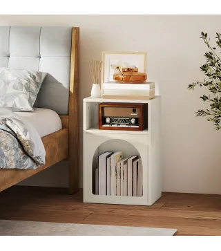 Mesilla de Noche Estrecha con 2 Compartimentos Abiertos Diseño en Forma de Arco 40x30x60 cm Crema