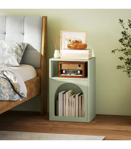 Mesilla de Noche Estrecha con 2 Compartimentos Abiertos Diseño en Forma de Arco 40x30x60 cm Verde