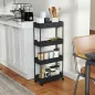 Carro de Cocina de 4 Niveles Carrito Auxiliar con Ruedas 4 Cestas y 4 Ganchos Extraíbles para Salón 40x19x90 cm Negro