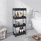 Carro de Cocina de 4 Niveles Carrito Auxiliar con Ruedas 4 Cestas y 4 Ganchos Extraíbles para Salón 40x19x90 cm Negro