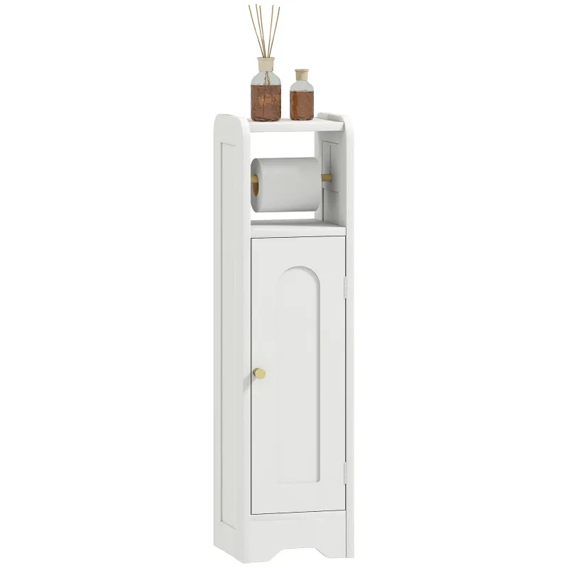 Armario de Baño Estrecho Mueble Auxiliar de Baño con Estante Ajustable y Portarrollos de Papel 21x20x79 cm Blanco
