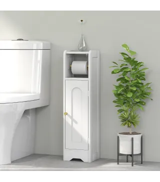 Armario de Baño Estrecho Mueble Auxiliar de Baño con Estante Ajustable y Portarrollos de Papel 21x20x79 cm Blanco
