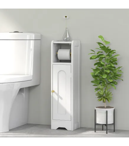 Armario de Baño Estrecho Mueble Auxiliar de Baño con Estante Ajustable y Portarrollos de Papel 21x20x79 cm Blanco