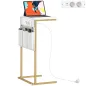 Mesa Auxiliar Estilo Marmolizado con Cargador USB y Espacio de Almacenaje 25,5x40x71 cm Blanco y Dorado