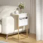Mesa Auxiliar Estilo Marmolizado con Cargador USB y Espacio de Almacenaje 25,5x40x71 cm Blanco y Dorado