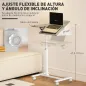 Mesa Auxiliar con Ruedas Altura Ajustable Superficie Inclinable y Marco de Metal 57x40x67,5-101 cm Roble y Blanco