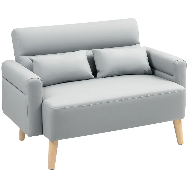 Sofá de 2 Plazas con Tapizado de Cuero Sintético Acolchado Grueso y Patas de Madera para Salón 117x78x78 cm Gris Sofá de 2 Plazas con Tapizado de Cuero Sintético Acolchado Grueso y Patas de Madera para Salón 117x78x78 cm Gris