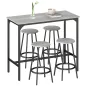 Set de Mesa de Bar y 4 Taburetes Estilo Industrial Marco de Metal para Cocina Salón Gris y Negro