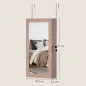 Espejo Joyero de Pared con Cerradura y Varios Compartimentos Montar en Pared o Puerta Rosa y Forro Beige