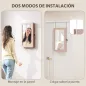 Espejo Joyero de Pared con Cerradura y Varios Compartimentos Montar en Pared o Puerta Rosa y Forro Beige
