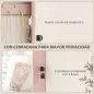 Espejo Joyero de Pared con Cerradura y Varios Compartimentos Montar en Pared o Puerta Rosa y Forro Beige