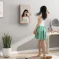 Espejo Joyero de Pared con Cerradura y Varios Compartimentos Montar en Pared o Puerta Rosa y Forro Beige