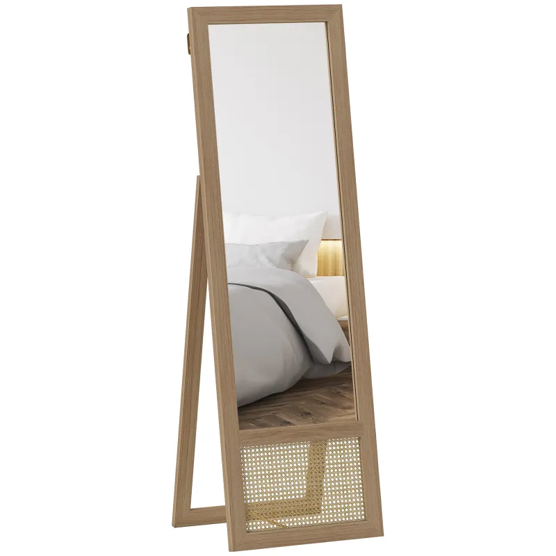 Espejo de Cuerpo Entero 160x50 cm con Marco de Madera y Soporte para Salón Dormitorio Natural