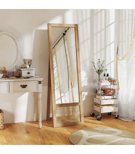 Espejo de Cuerpo Entero 160x50 cm con Marco de Madera y Soporte para Salón Dormitorio Natural