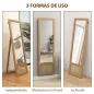 Espejo de Cuerpo Entero 160x50 cm con Marco de Madera y Soporte para Salón Dormitorio Natural