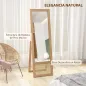 Espejo de Cuerpo Entero 160x50 cm con Marco de Madera y Soporte para Salón Dormitorio Natural