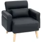 Sillón Tapizado en Cuero Sintético Respaldo con Costuras y Patas de Madera para Salón o Dormitorio 77x78x78 cm Negro