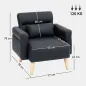 Sillón Tapizado en Cuero Sintético Respaldo con Costuras y Patas de Madera para Salón o Dormitorio 77x78x78 cm Negro