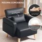 Sillón Tapizado en Cuero Sintético Respaldo con Costuras y Patas de Madera para Salón o Dormitorio 77x78x78 cm Negro