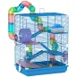 Jaula de Hámster con Túnel Plataformas Cuenco Bebedero Casita Rampas y Rueda de Ejercicio 46x30x58 cm Azul