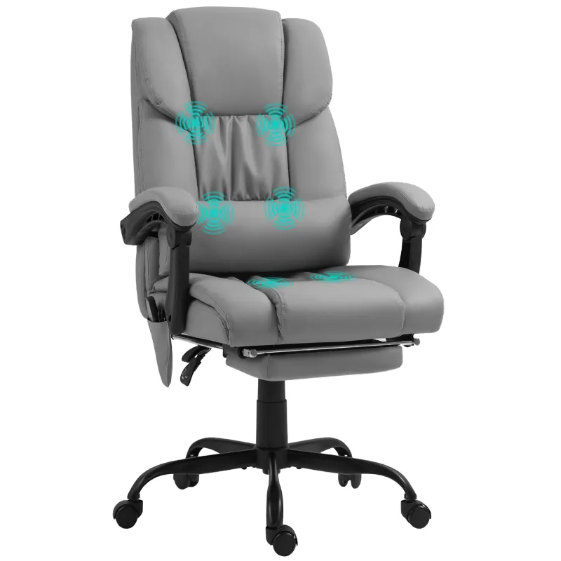 Silla de Oficina con Masaje de 6 Puntos Respaldo Alto Reclinable Altura Ajustable Reposapiés y Mando a Distancia Gris Silla de Oficina con Masaje de 6 Puntos Respaldo Alto Reclinable Altura Ajustable Reposapiés y Mando a Distancia Gris
