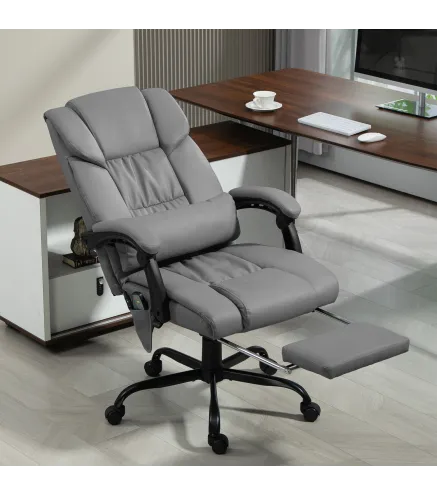 Silla de Oficina con Masaje de 6 Puntos Respaldo Alto Reclinable Altura Ajustable Reposapiés y Mando a Distancia Gris
