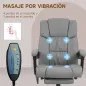 Silla de Oficina con Masaje de 6 Puntos Respaldo Alto Reclinable Altura Ajustable Reposapiés y Mando a Distancia Gris
