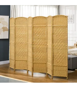 Separador de Ambientes de 6 Paneles Biombo Plegable 270x180 cm Pantalla de Privacidad de Polipropileno Natural