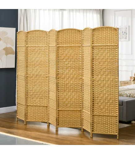 Separador de Ambientes de 6 Paneles Biombo Plegable 270x180 cm Pantalla de Privacidad de Polipropileno Natural