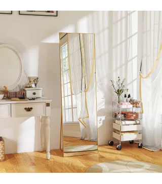 Espejo de Pie Cuerpo Entero de Aleación de Aluminio Espejo de Pared con 2 Formas de Uso Rectangular 50x161,5x2 cm Dorado