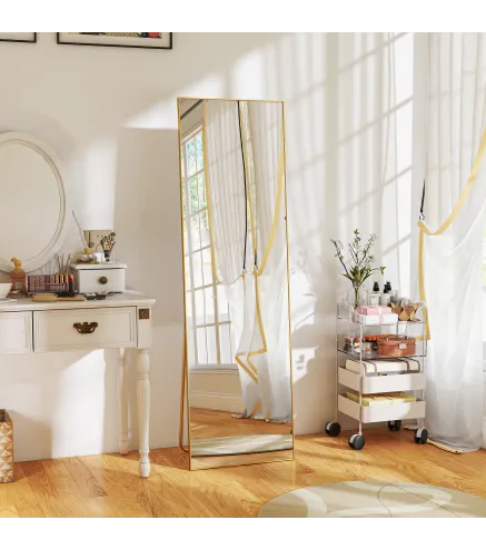 Espejo de Pie Cuerpo Entero de Aleación de Aluminio Espejo de Pared con 2 Formas de Uso Rectangular 50x161,5x2 cm Dorado