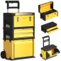 Caja de Herramientas con Ruedas Apilable Carro de Herramientas de Acero con Bandeja Mango Telescópico Amarillo y Negro