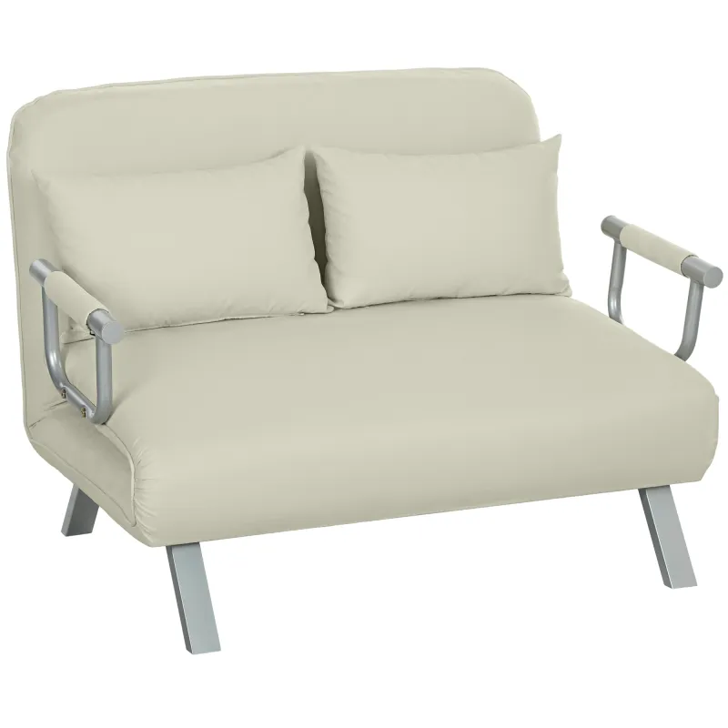 Sofá Cama de 2 Plazas con Respaldo Ajustable en 5 Posiciones Tapizado con Tacto de Ante y Cojines 111x80x78 cm Crema