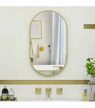 Espejo de Baño Ovalado 40x70 cm Espejo Decorativo de Pared con Marco de Aluminio para Salón Horizontal o Vertical Dorado