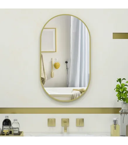 Espejo de Baño Ovalado 40x70 cm Espejo Decorativo de Pared con Marco de Aluminio para Salón Horizontal o Vertical Dorado