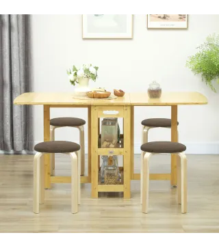 Juego de 4 Taburetes Redondos de Madera Apilables con Asiento Acolchado para Cocina Comedor Dormitorio Marrón