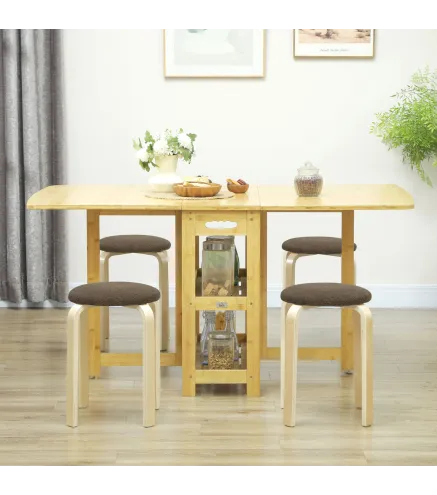 Juego de 4 Taburetes Redondos de Madera Apilables con Asiento Acolchado para Cocina Comedor Dormitorio Marrón