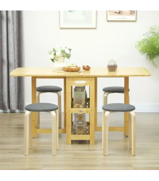 Juego de 4 Taburetes Redondos de Madera Apilables con Asiento Acolchado para Cocina Comedor Dormitorio Gris
