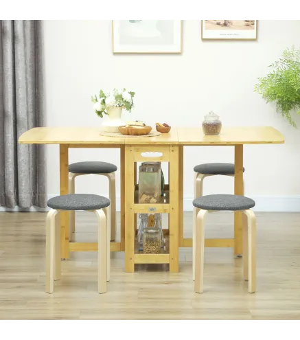 Juego de 4 Taburetes Redondos de Madera Apilables con Asiento Acolchado para Cocina Comedor Dormitorio Gris
